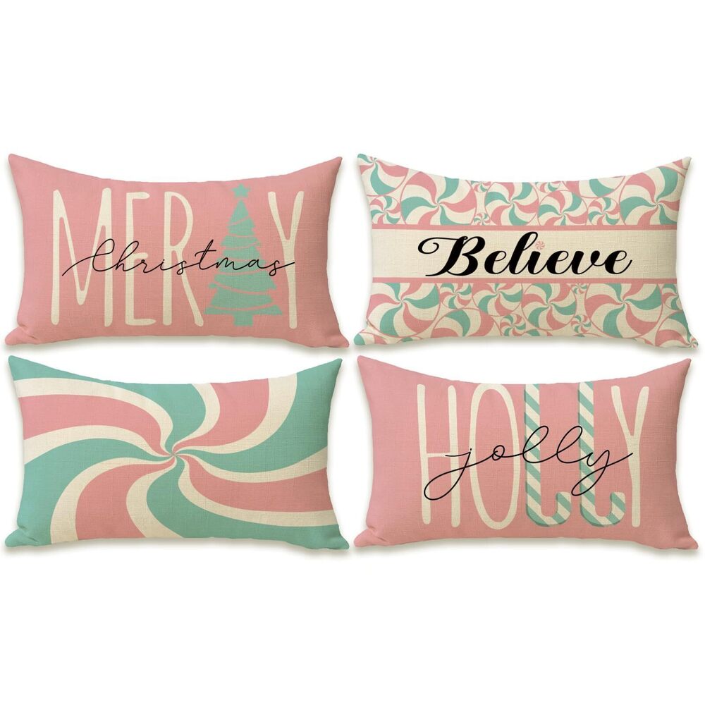 9212 Merry Christmas Peppermint Candy Lumbar Decorative Rectangle Pillow